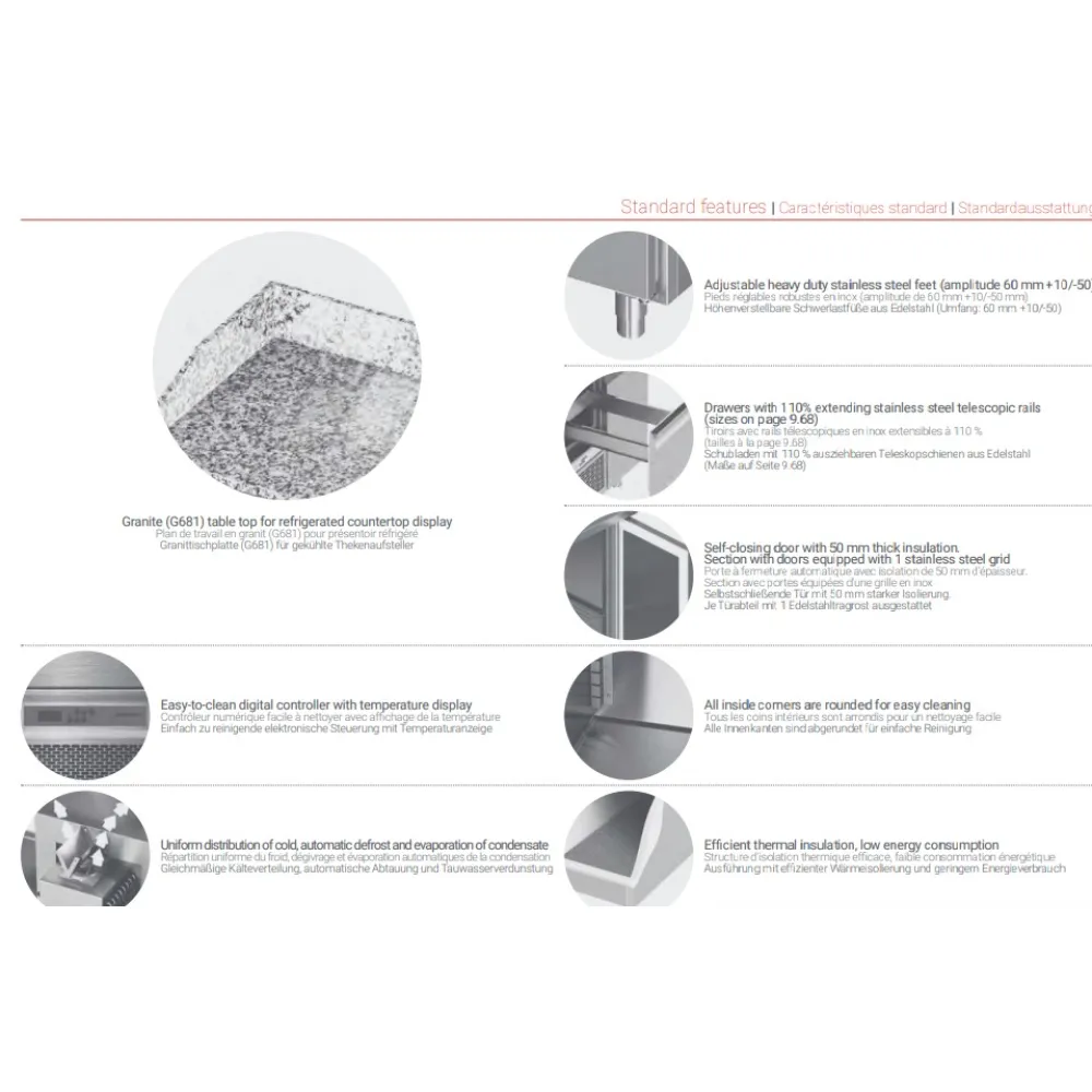 Table réfrigérée avec surface en granit 2130 mm P436