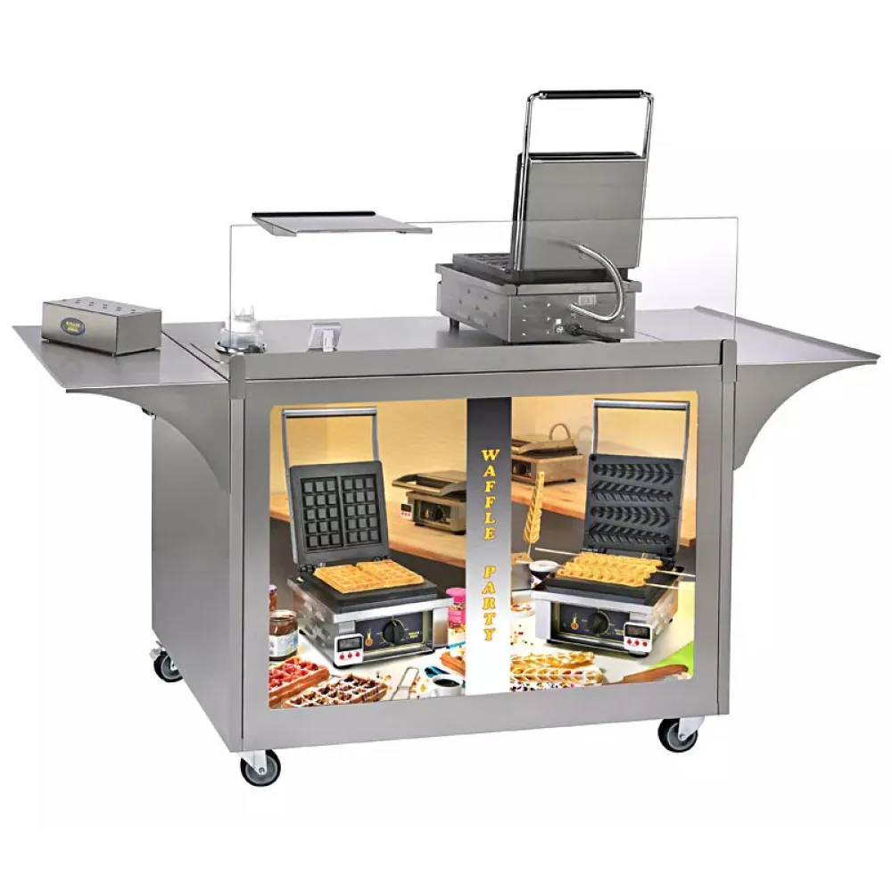 Chariot en acier inoxydable avec roues pour vendre des gaufres MG-02