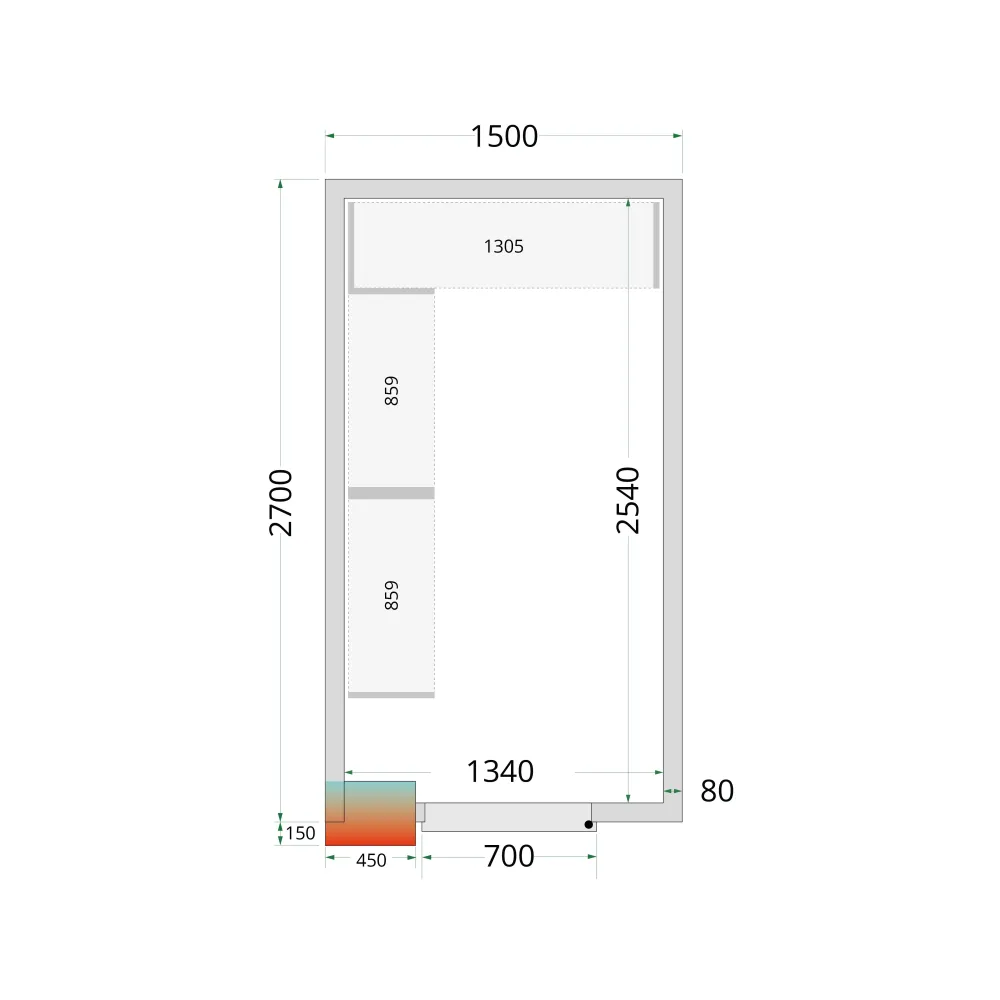 Panneaux de chambre froide 1500 / 2700 / 2200 mm, 80 mm