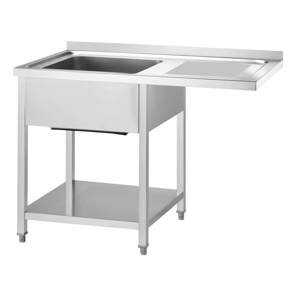 Table inox GREDIL avec bac gauche, étagère et rebord 1200 × 700 × 900 mm