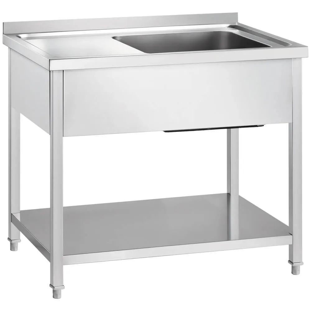 Table professionnelle inox GREDIL avec évier droit et étagère 1200 x 600 x 850 mm
