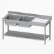 Table with a double-chamber sinks with a shelf 1600x700 mm