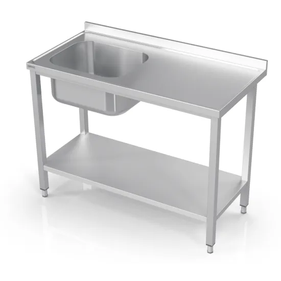 Table en acier inoxydable avec évier et étagère