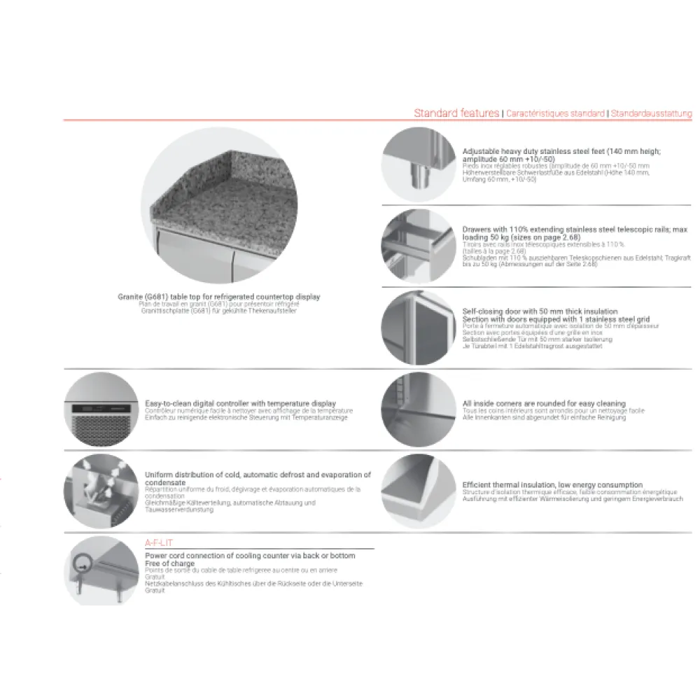 Table réfrigérée avec dessus en granit P404, 2130 mm