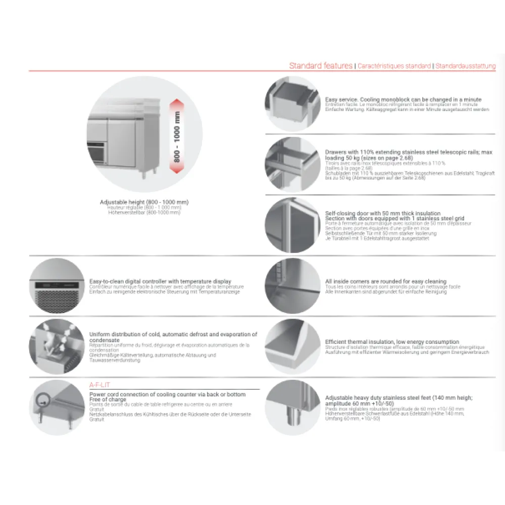 Table réfrigérée avec mécanisme élévateur P303, 1920 mm