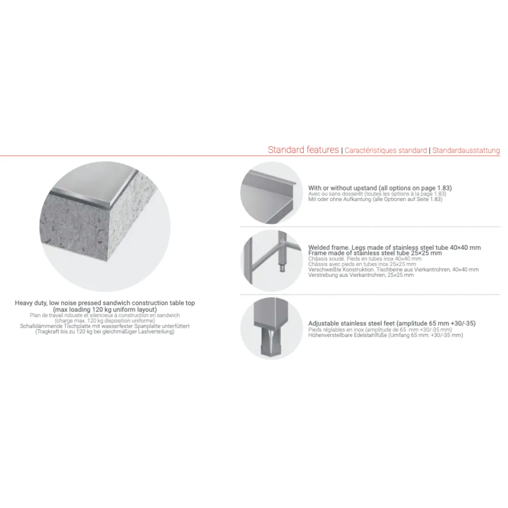 Table en métal avec évier et plateau 1500