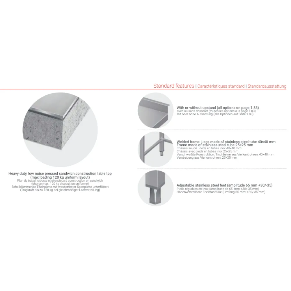 Table avec une surface en acier inoxydable et la grille 400