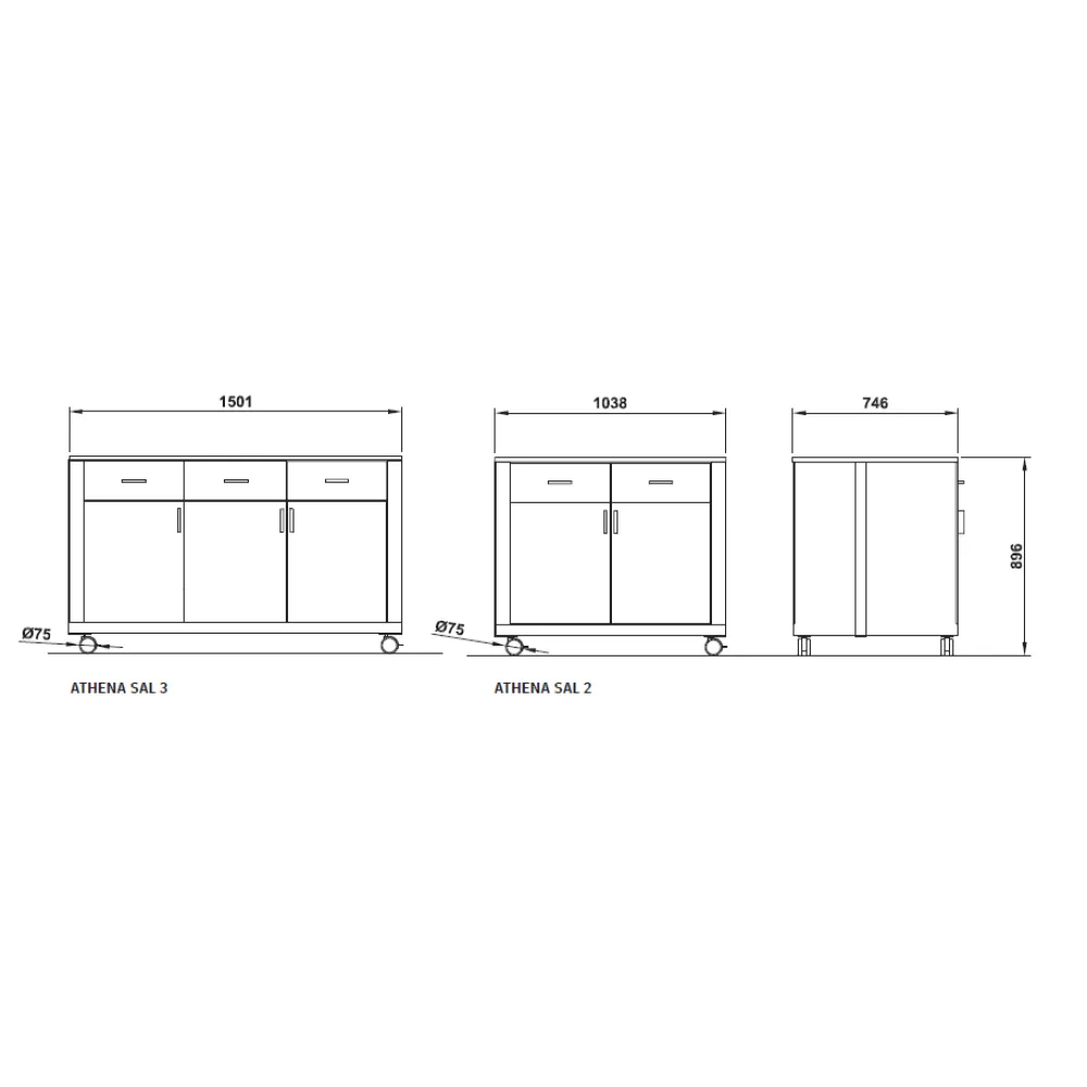 MODULE NEUTRE AVEC PORTES ET TIROIRS ATHENA SAL 2