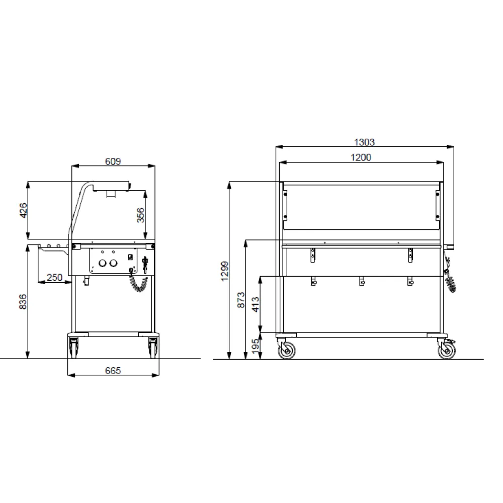 CHARIOT BAIN MARIE AVEC LAMPES HALOGÈNES COMPASS 3 HALO SEP
