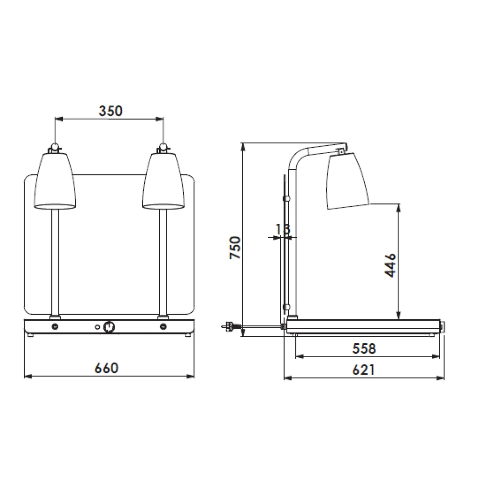 SURFACE CHAUFFANTE AVEC 2 LAMPES INFRAROUGES HELIOS 2/1 FIX P1