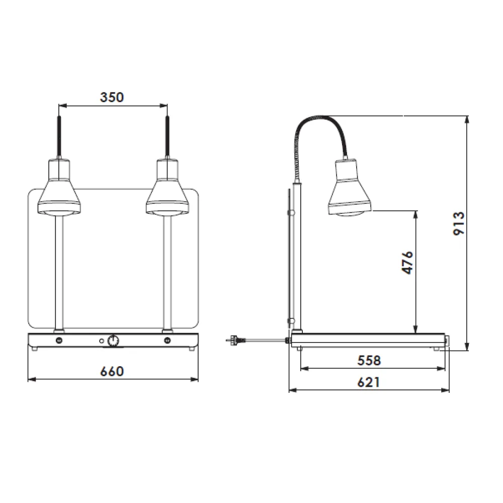 SURFACE CHAUFFANTE AVEC 2 LAMPES INFRAROUGES FLEXIBLES HELIOS 2/1 FLEX P1