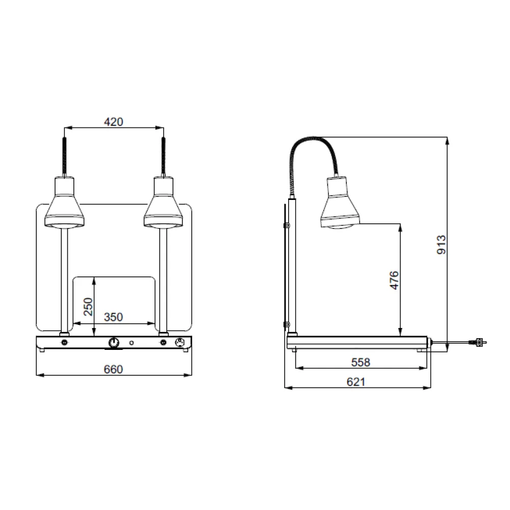 SURFACE CHAUFFANTE AVEC 2 LAMPES INFRAROUGES FLEXIBLES HELIOS 2/1 PASS FLEX P2