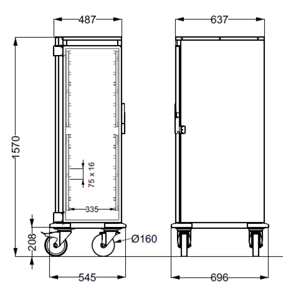 ARMOIRE EN ACIER INOXYDABLE SUR ROULETTES POUR CONTENEURS GN NEUTROVEGA 1 C16
