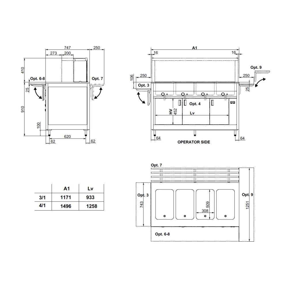 BAIN-MARIE BUFFET CHAUD AVEC DES MARMITES SÉPARÉES OMNIA 4BM/SEP