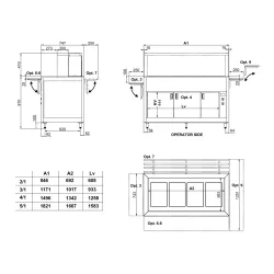 Buffet avec plan de travail chauffant en verre trempé OMNIA 4PC