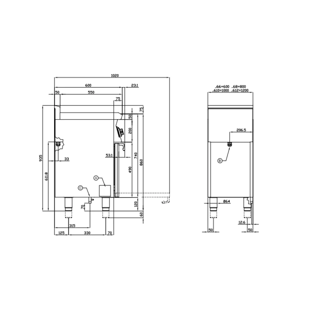 Fourneau gaz professionnel avec four LOTUS CF4-68G/V 80 cm