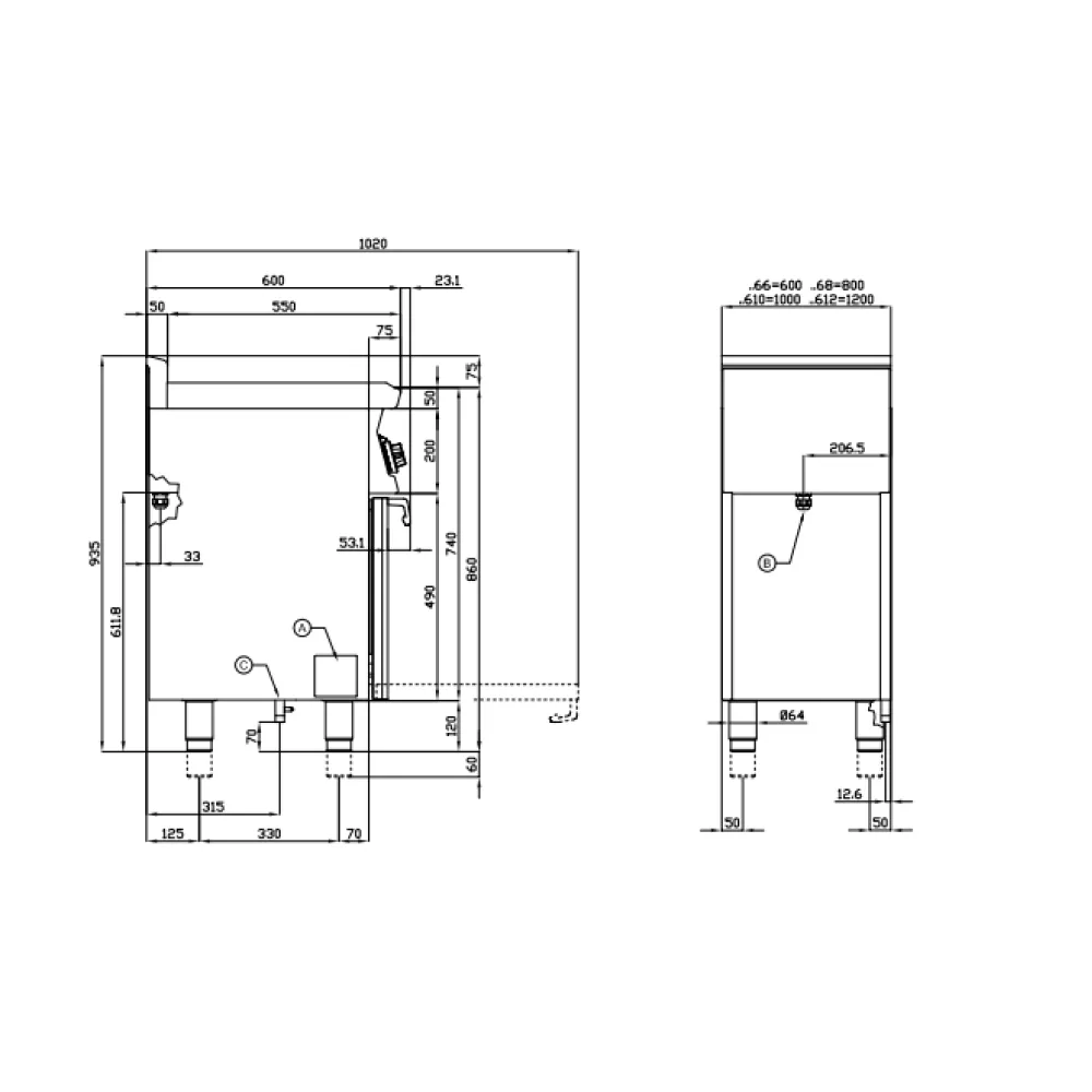Fourneau professionnel gaz et four électrique LOTUS CF3-612GEMV