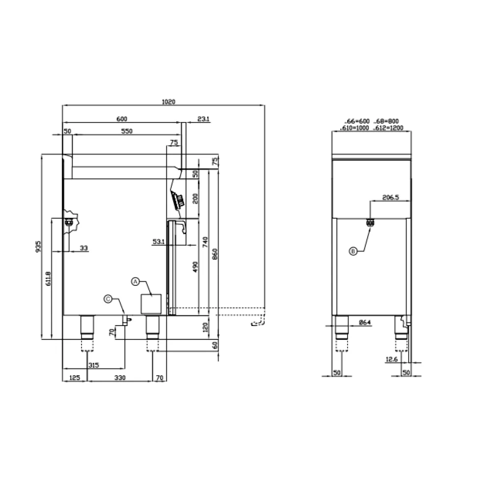 Range professionnel gaz et four électrique LOTUS CFM2-68GEM 80 cm
