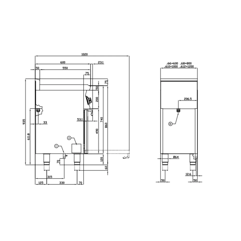 Fourneau gaz avec four électrique LOTUS CFM3-612GEMV/V