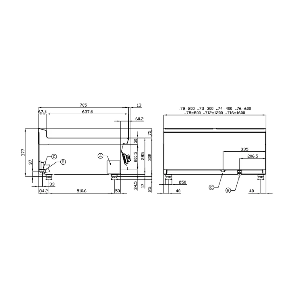 Fry top lisse au gaz LOTUS FTLT-76G 56x51 cm