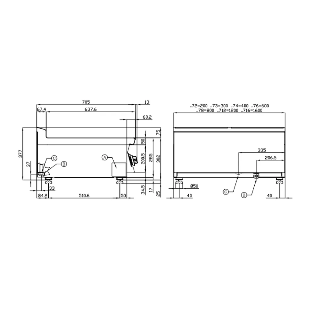 Fry top gaz lisse LOTUS FTLT-712G3 3 zones de cuisson