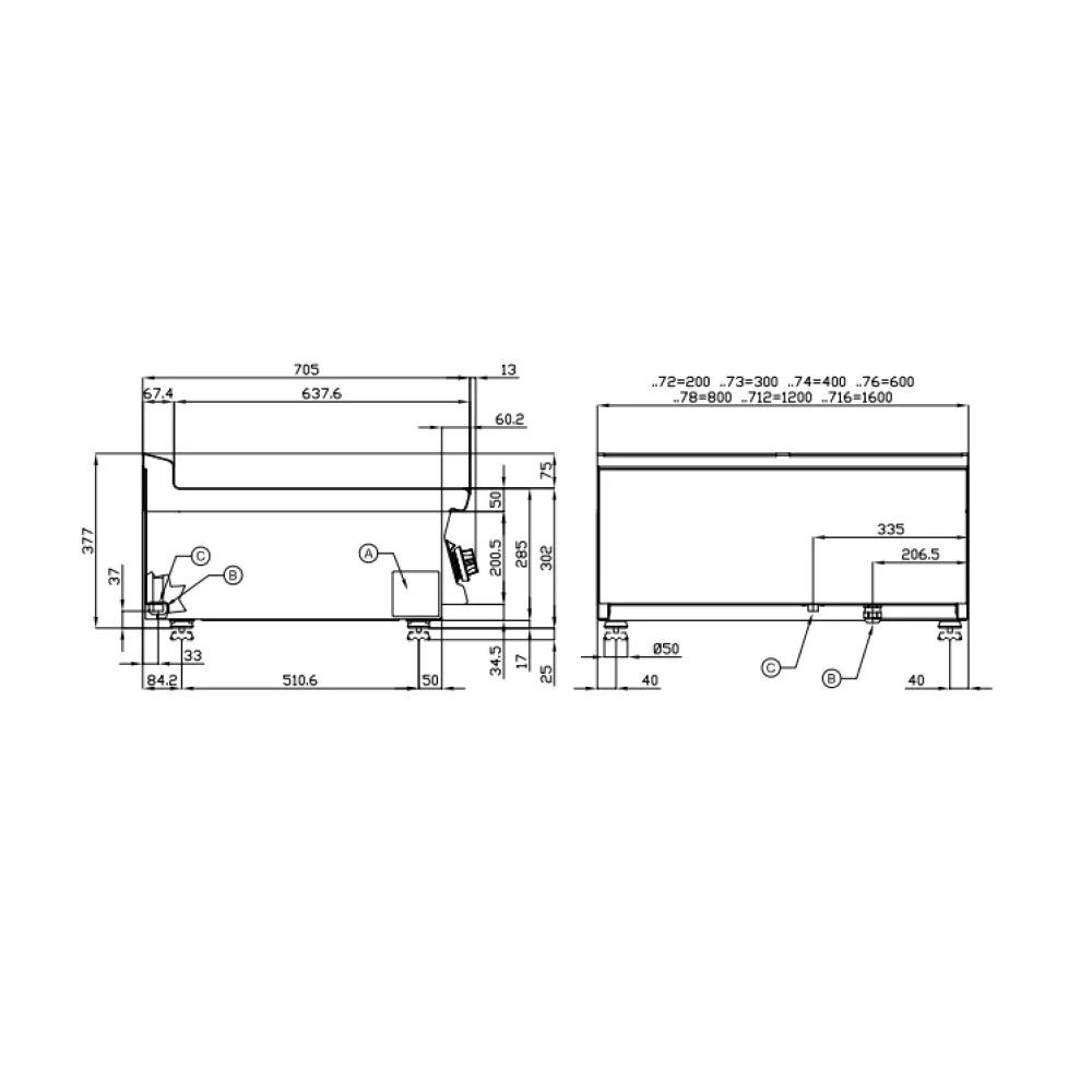 Fry top lisse gaz LOTUS CWT-74G en acier inoxydable