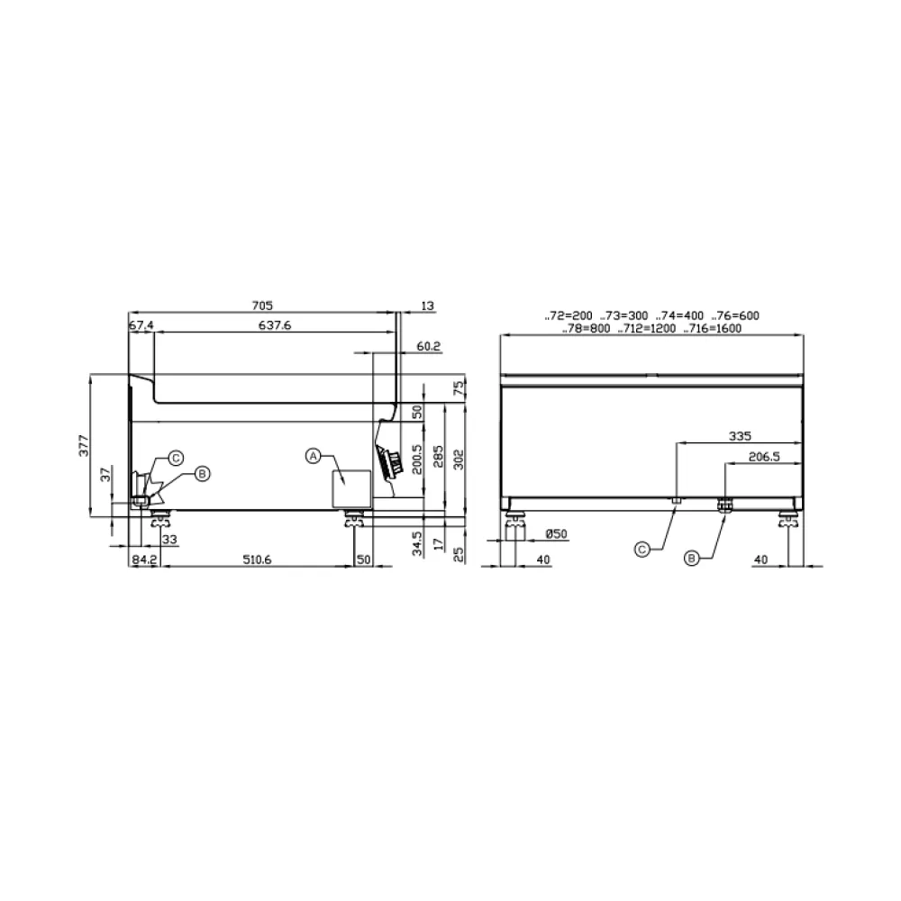Plan de travail professionnel LOTUS plan de travail 70 MARINE PLST-73X