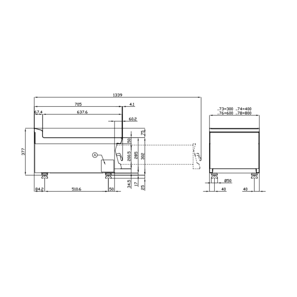 Plan de travail avec tiroir inox 70 cm LOTUS PLT-73X