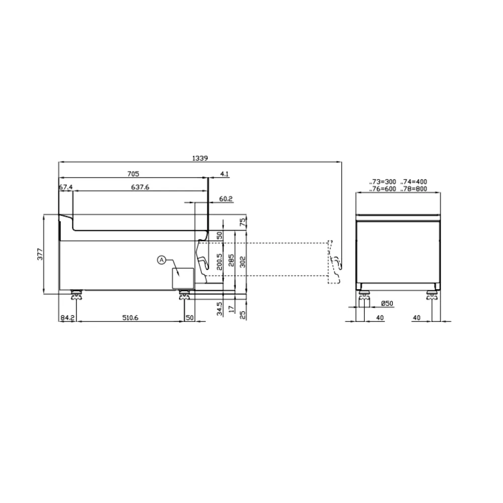 Plan de travail avec tiroir inox 70 cm LOTUS PLT-74X