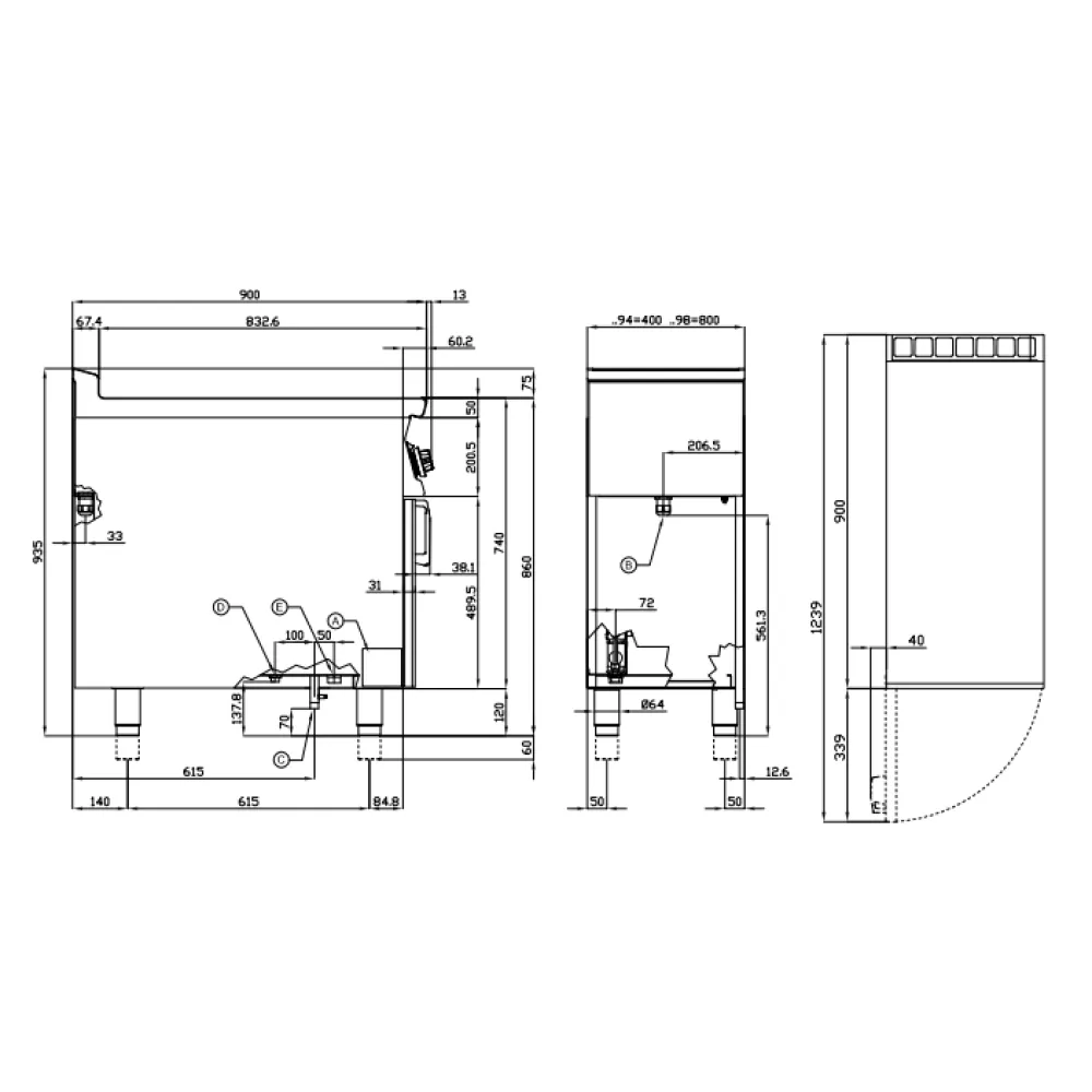 Bain marie monophasé LOTUS BM-94EM sur meuble ouvert 90