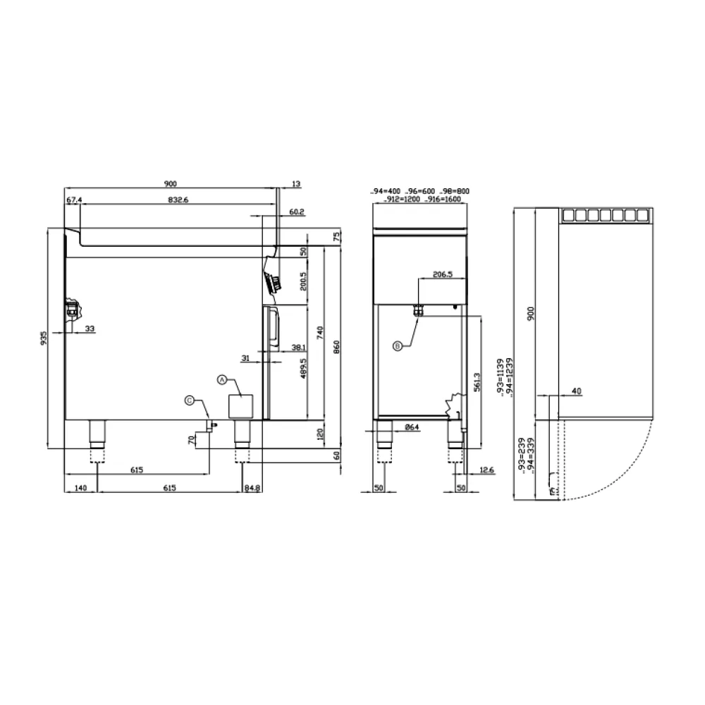 Fry-top à plaque striée LOTUS FTR-94ET sur meuble ouvert 90 cm