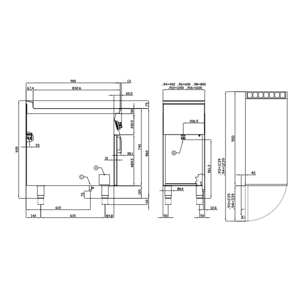 Fry-top électrique nervuré LOTUS FTR-98ET sur meuble ouvert 90 cm