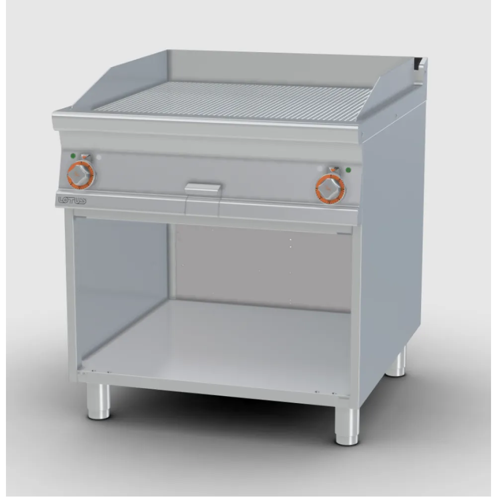 Fry-top électrique nervuré LOTUS FTR-98ET sur meuble ouvert 90 cm