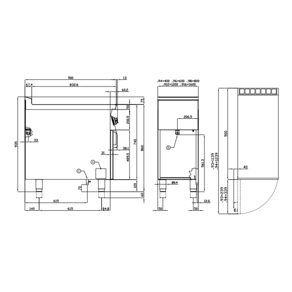 Fry-top gaz lisse et strié LOTUS FTL-98G sur meuble ouvert 90 cm