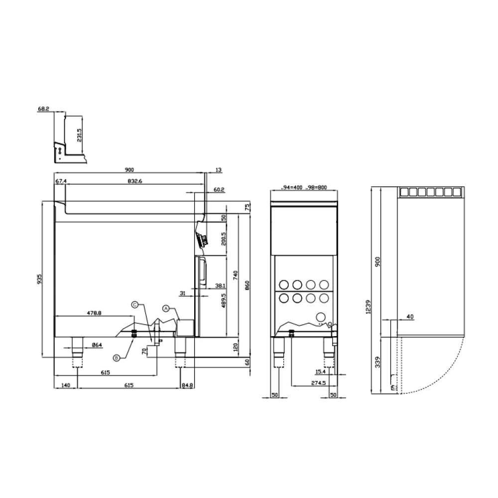 Friteuse à gaz LOTUS 8+8 L avec meuble neutre 90 F2/8-94G