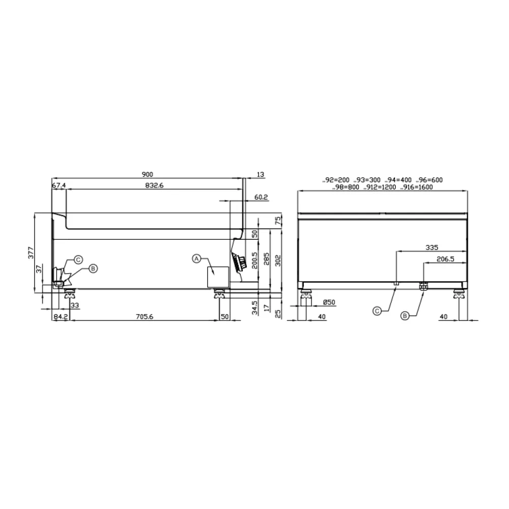 Bain marie professionnel LOTUS BMT-94EM à cuves GN 1/1 et GN 1/3