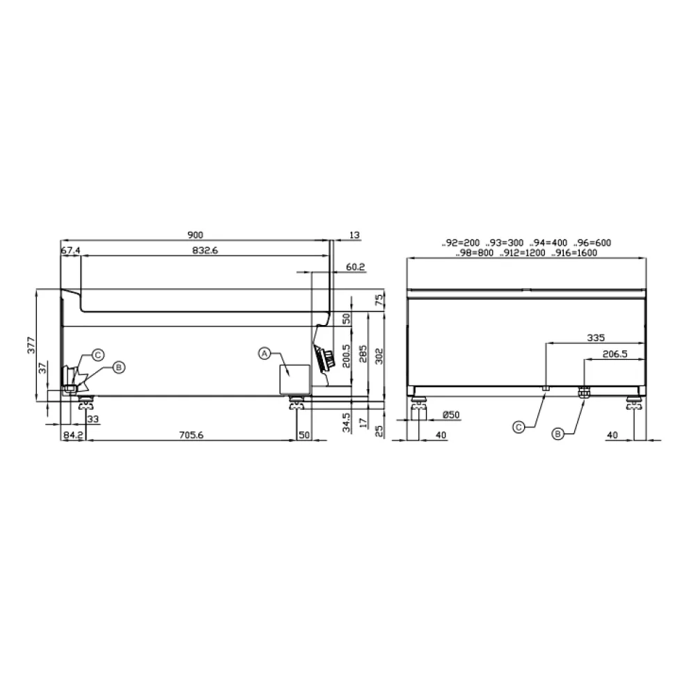 Fry-top lisse électrique 90 MARINE CWT-98ETX LOTUS