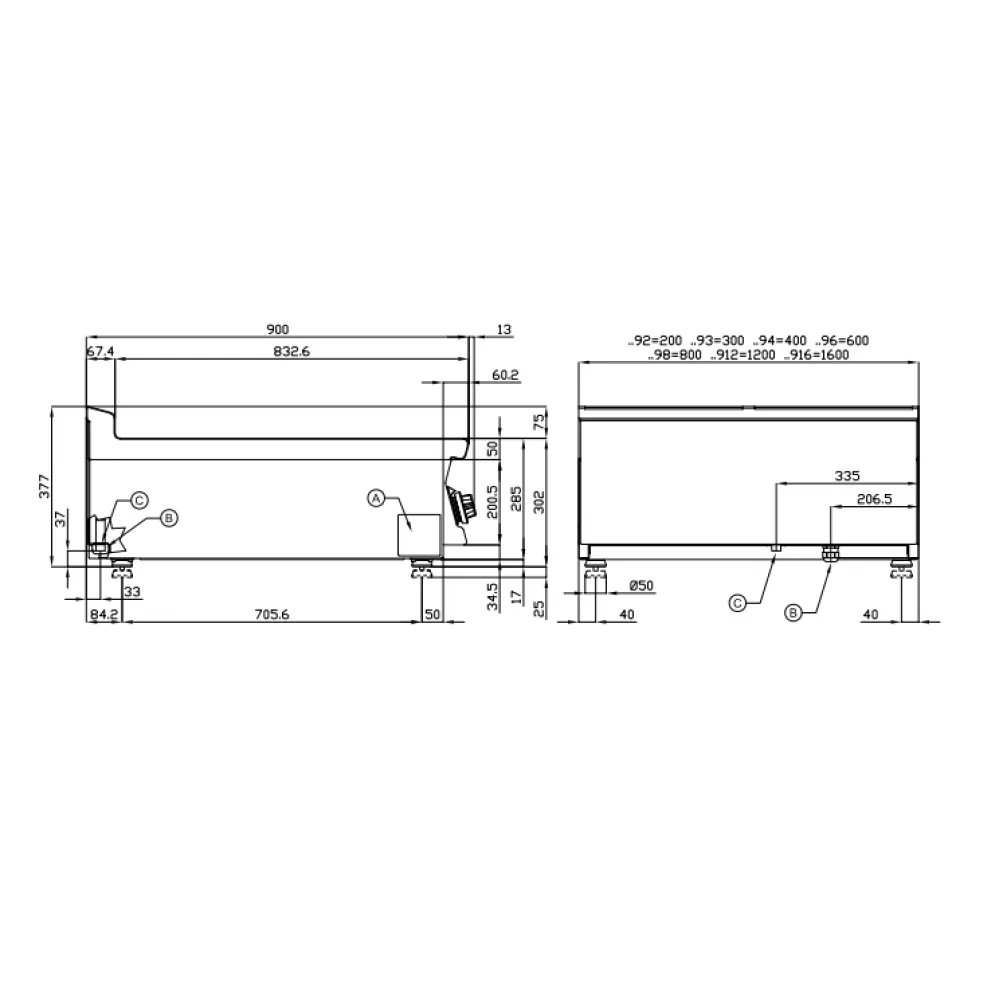 Grill électrique lisse LOTUS CWT-94ET 38x66 cm triphasé