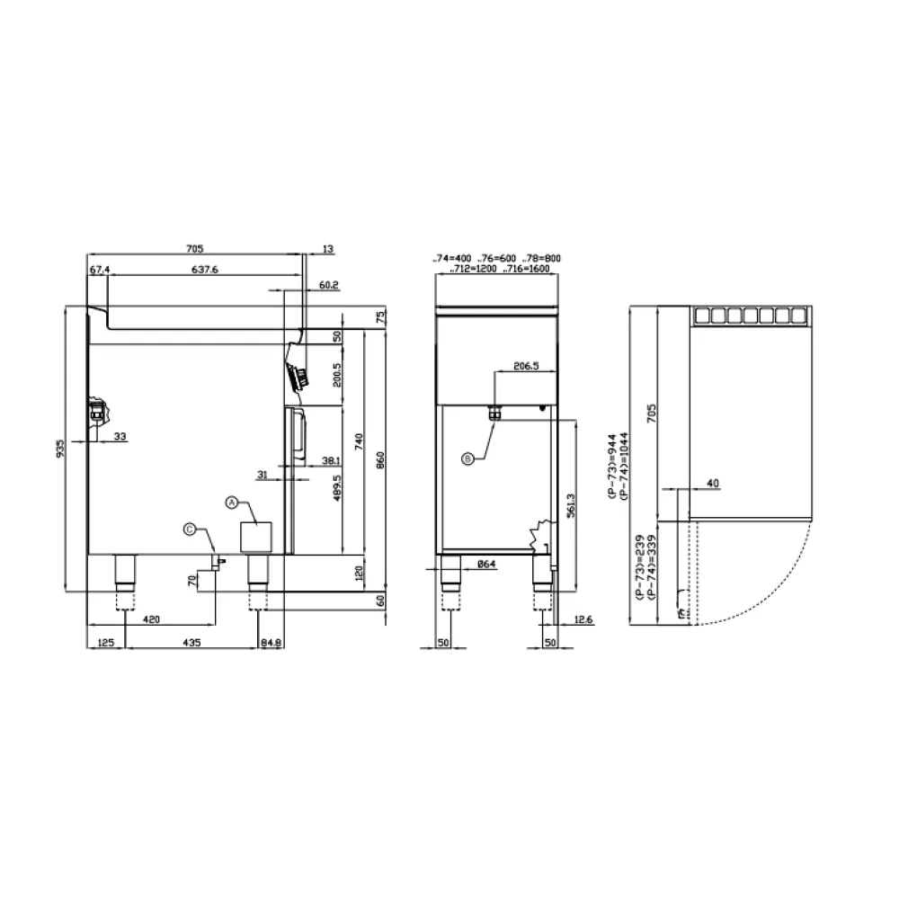 Fry-top gaz lisse sur meuble ouvert 70 FTL-74G LOTUS