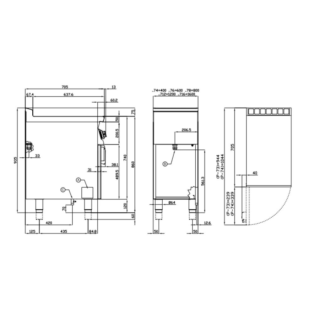 Fry top lisse à gaz LOTUS CW-74G avec plan de travail