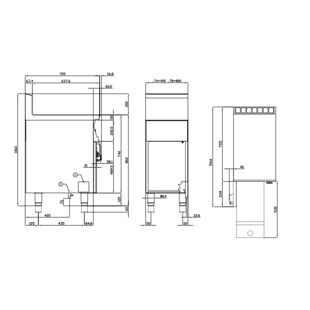 Friteuse à gaz LOTUS F13-74G avec meuble neutre 13 L