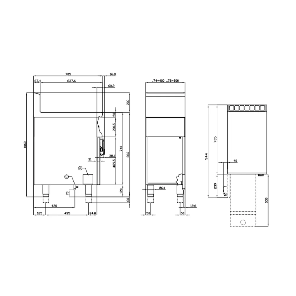 Friteuse à gaz professionnelle LOTUS F18-74G 18 L avec meuble neutre
