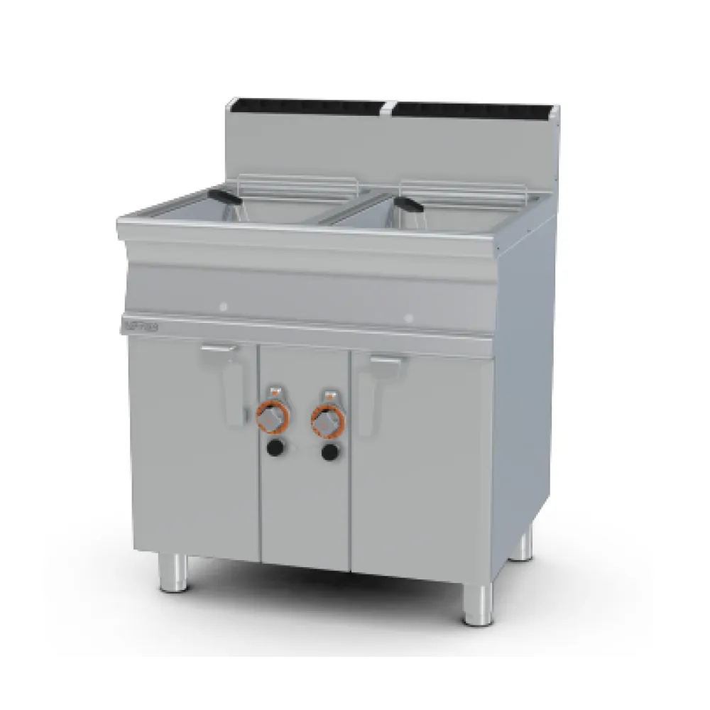 Friteuse à gaz professionnelle LOTUS 18+18 L avec meuble neutre