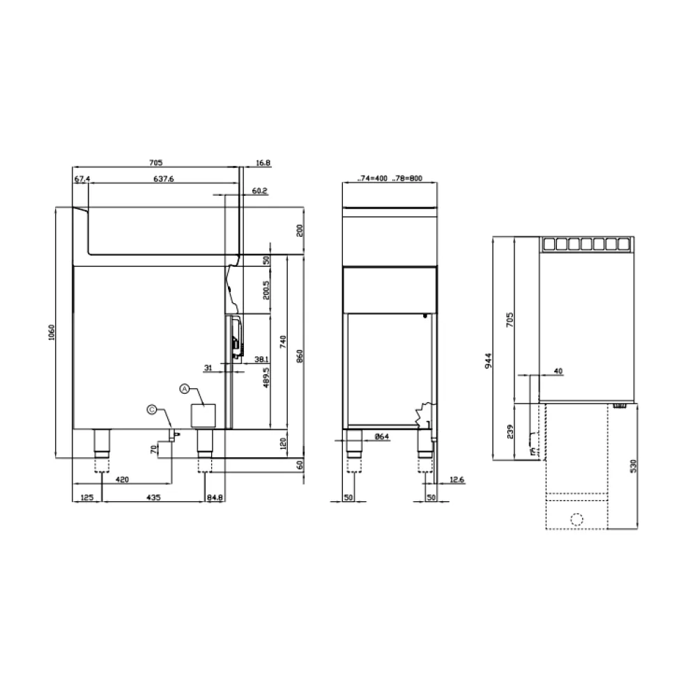 Friteuse à gaz professionnelle LOTUS 18+18 L avec meuble neutre