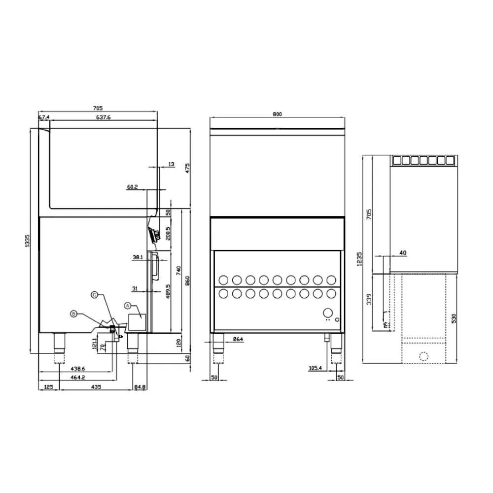 Friteuse à gaz professionnelle LOTUS F45-78G avec meuble neutre 45 L
