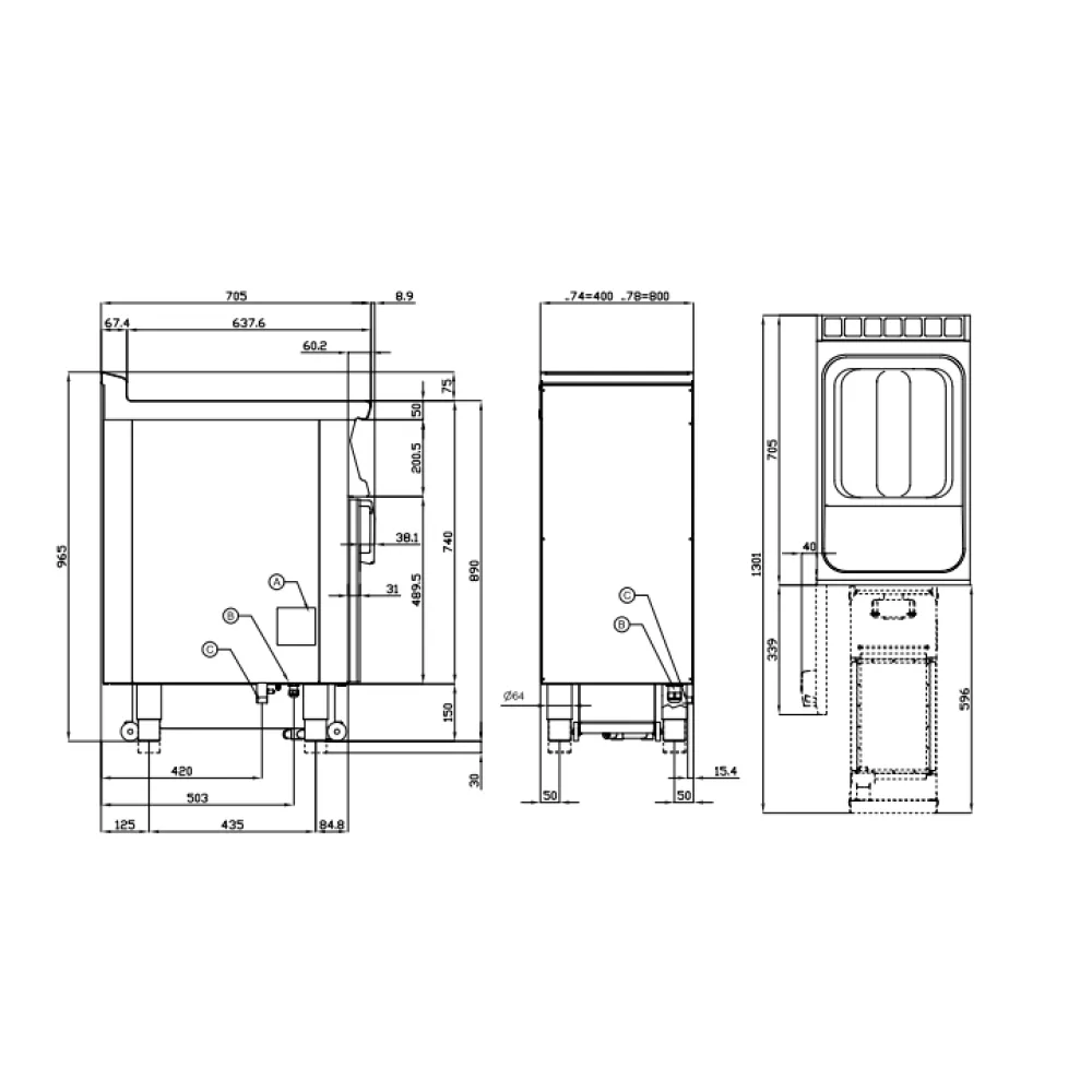 Friteuse à gaz LOTUS F18-74GD avec armoire neutre et écran tactile 18 L