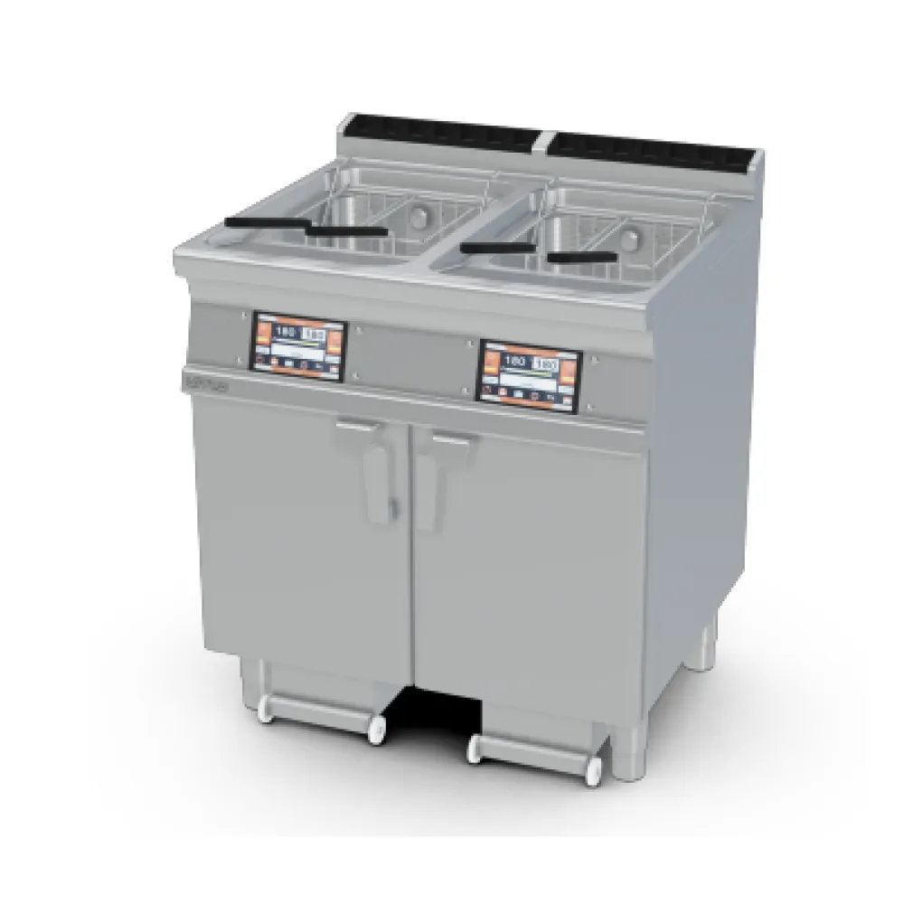 Friteuse à gaz LOTUS 18+18 L avec écran tactile et armoire neutre, 70 cm