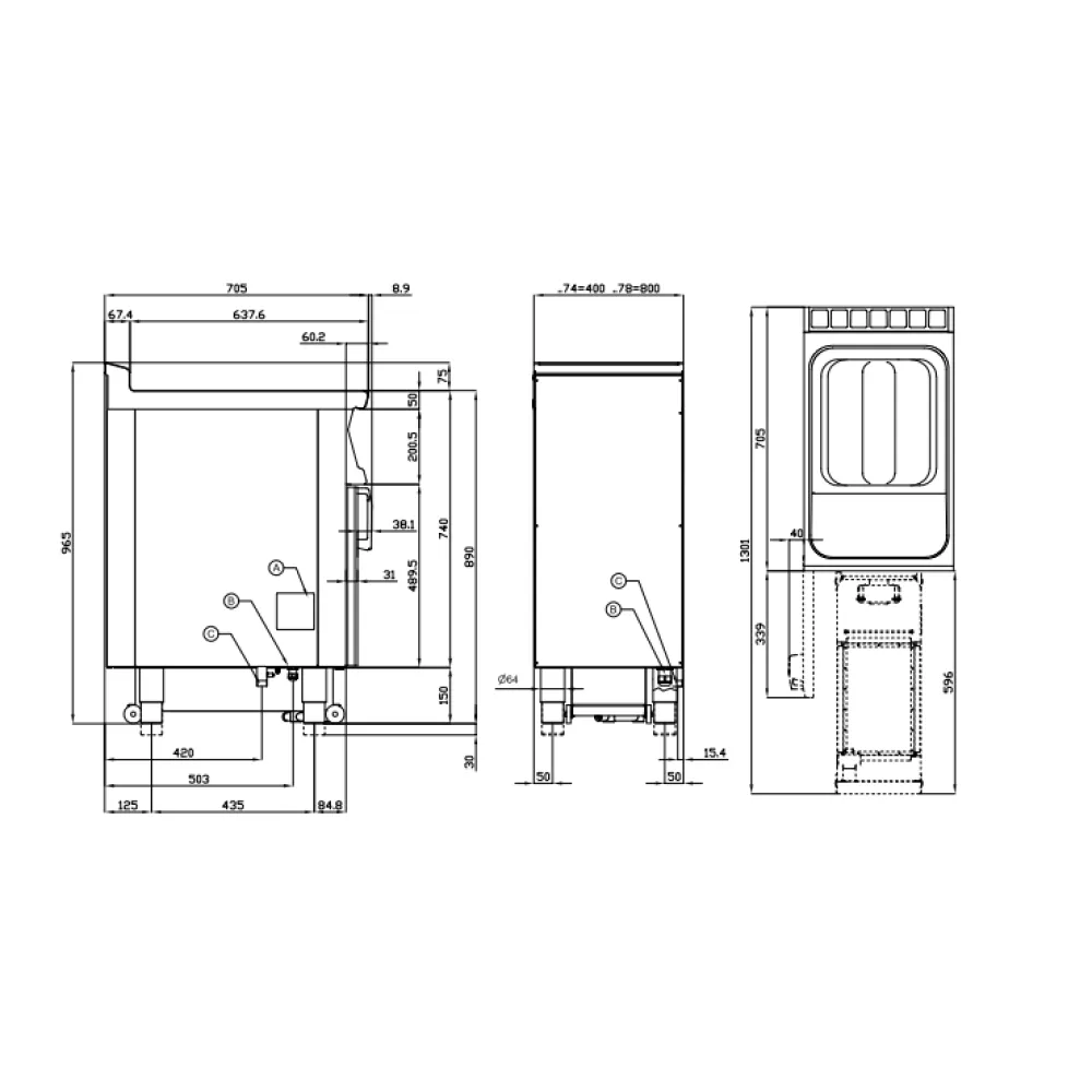 Friteuse à gaz LOTUS 18+18 L avec écran tactile et armoire neutre, 70 cm